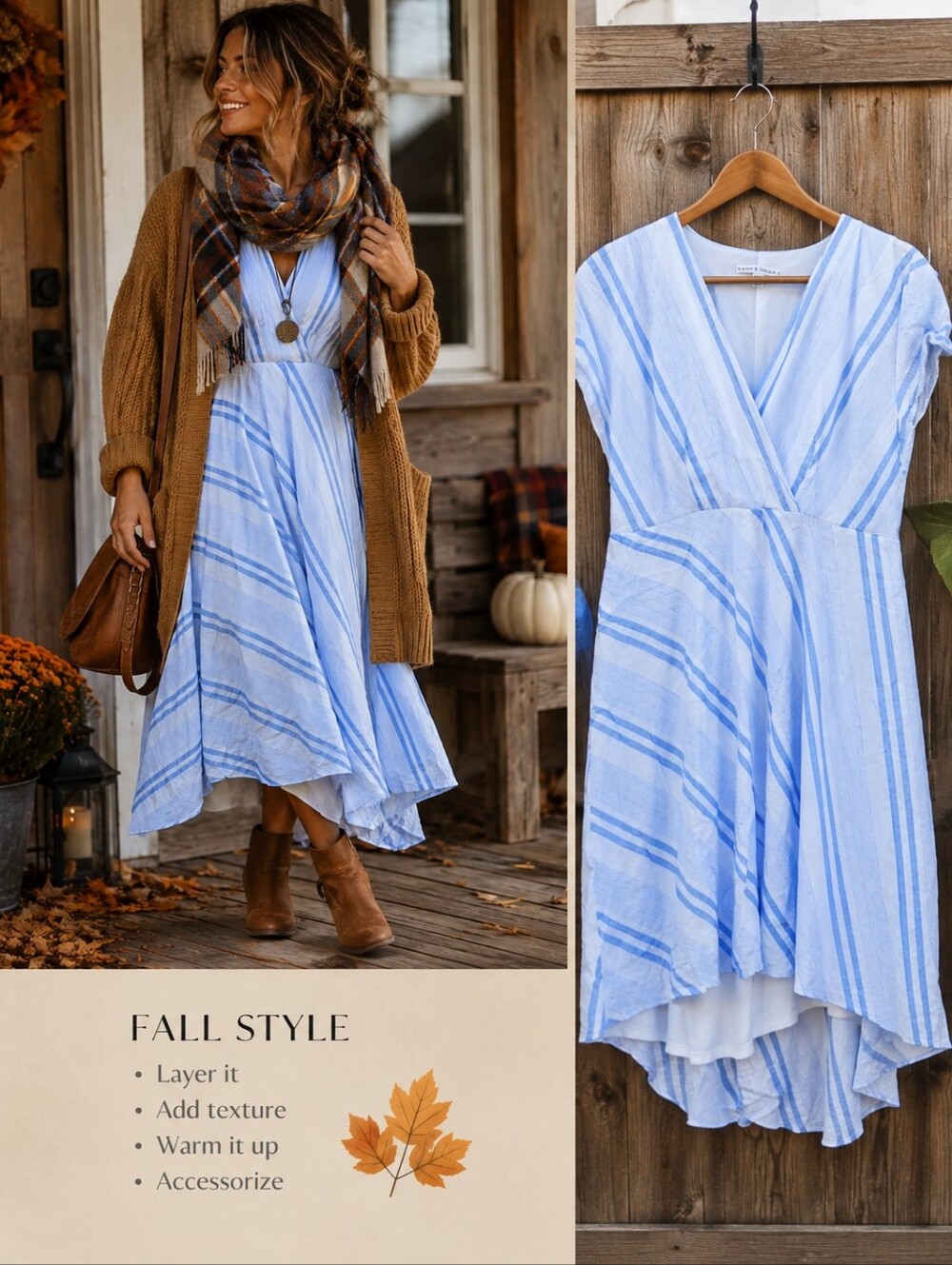 Sandra Darren Blue White Striped Wrap Midi Dress 14W Coastal‎ Boho